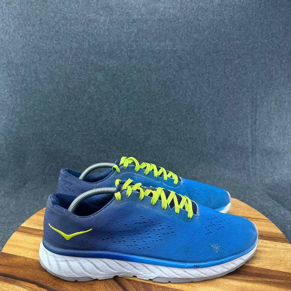 Hoka One One Running Shoes Mens 11 Blue Yellow Road Racing Trainer Sneakers